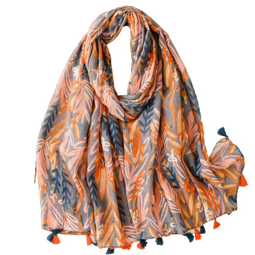 Orange And Grey Leaves Scarf