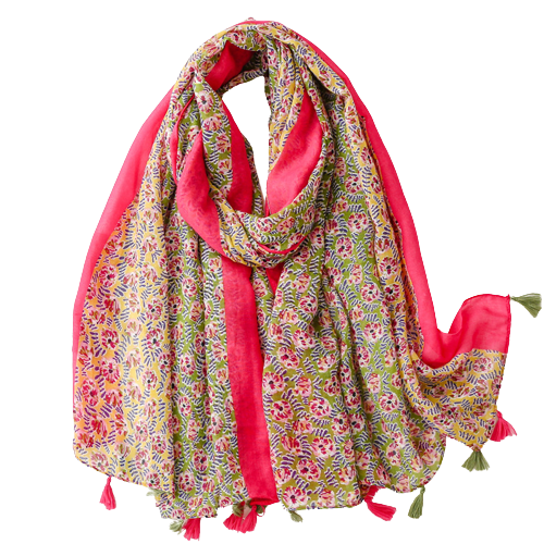 Bright Pink And Floral Scarf