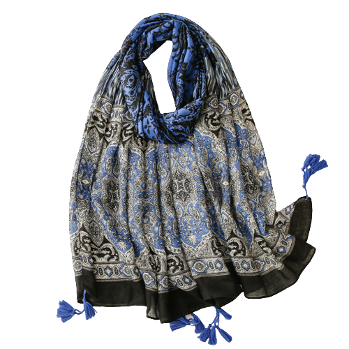 Blue And Black Damask Scarf