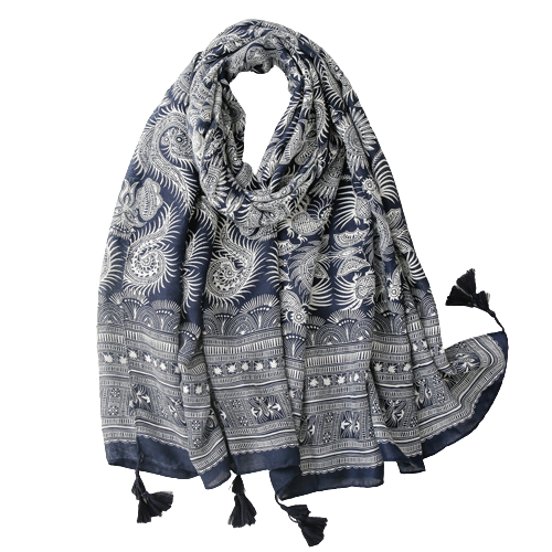 Navy And White Paisley Pattern Scarf