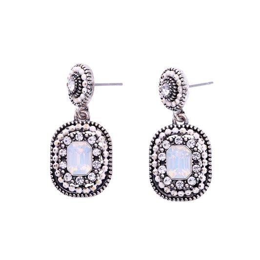 Vintage Opal Rectangular Crystal Drop Earrings