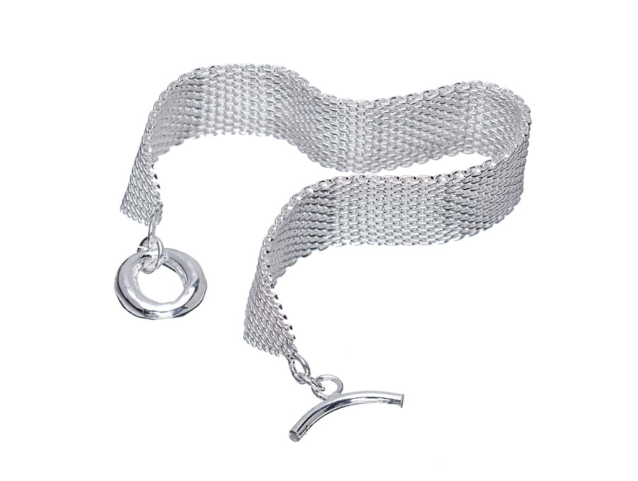 Sterling Silver Filled Mesh Toggle Bracelet