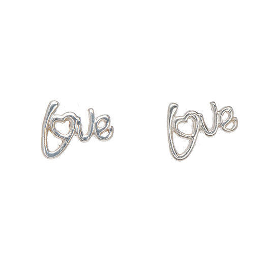 Sterling Silver Cursive Love Stud Earrings