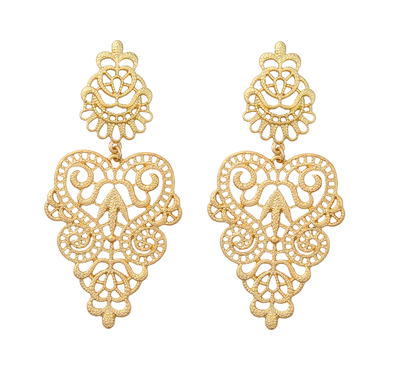 Gold-tone ornate filigree chandelier drop earrings