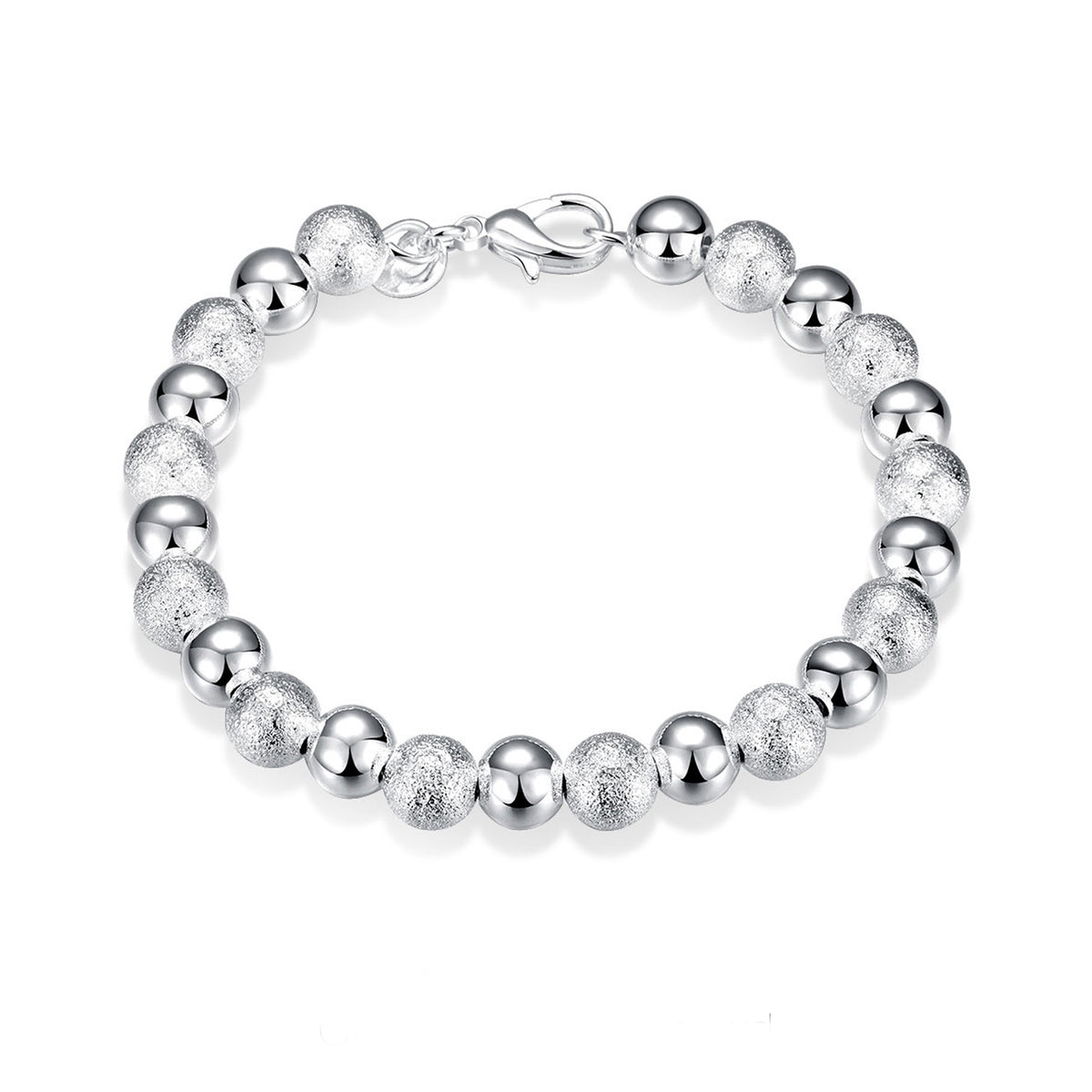 Sterling silver filled bracelet with alternating satin-finish and polished ball beads