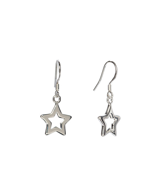 Silver-filled Open Star Drop Earrings