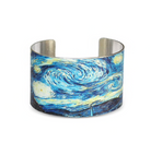 Wide cuff bracelet with a blue Starry Night-style swirling sky print