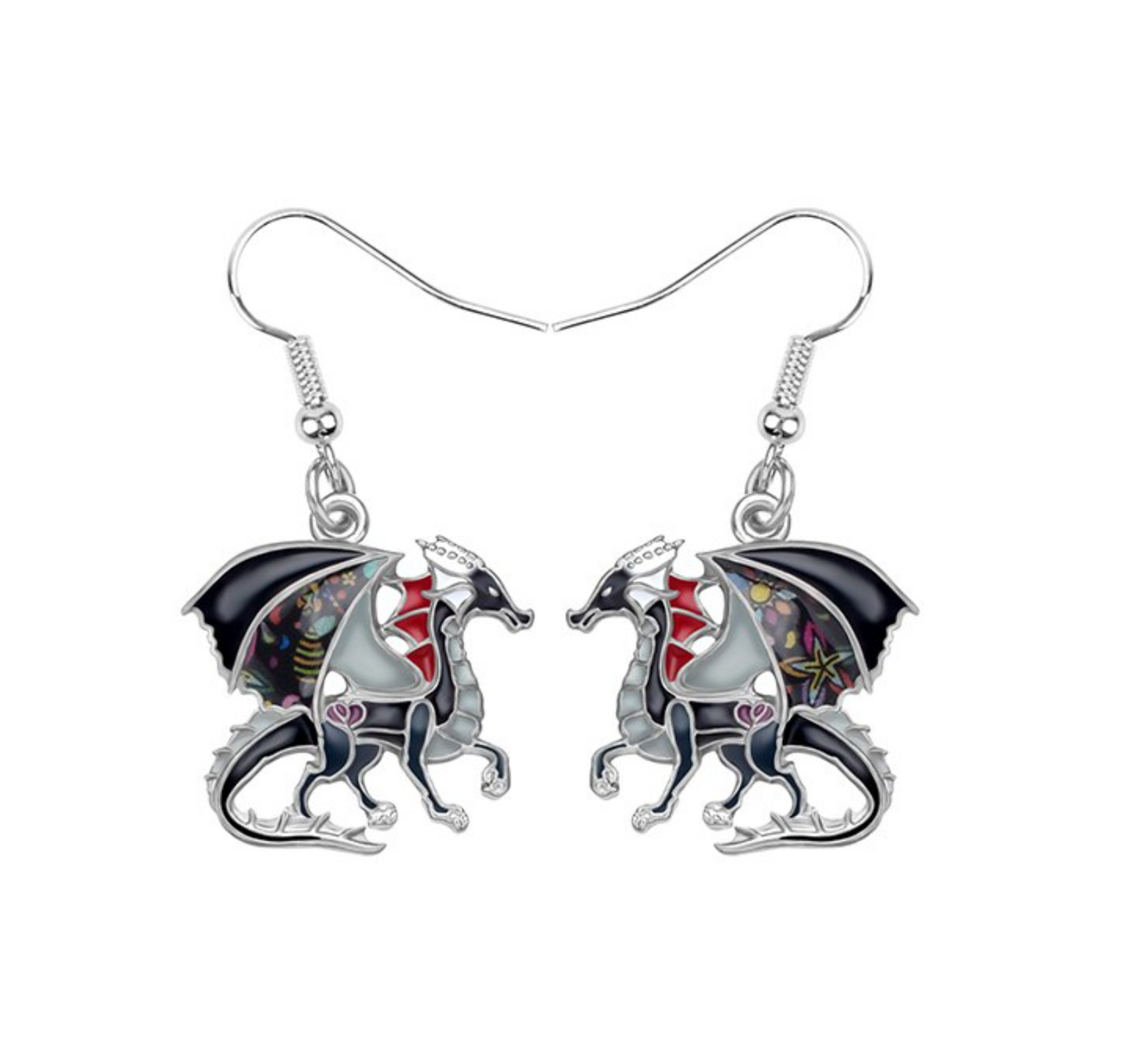 Black Grey Dragon Drop Earrings