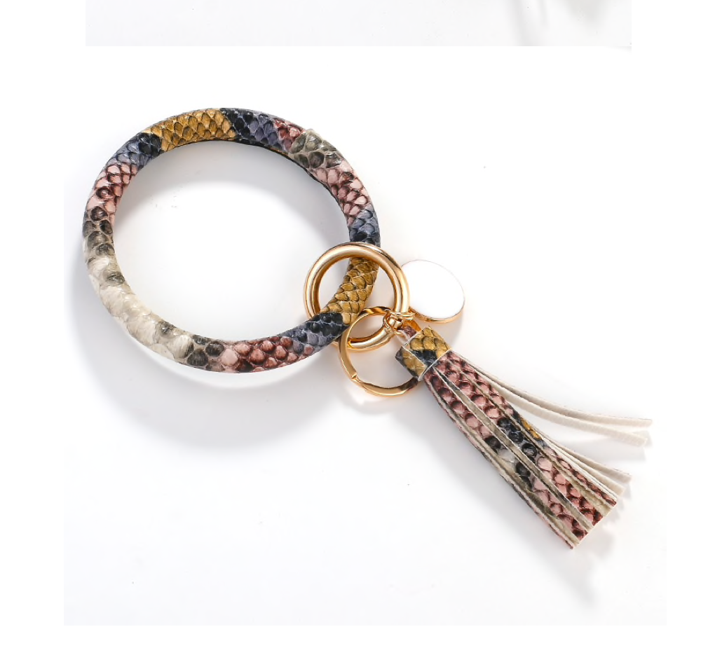 Multi Colored Snake-embossed Bangle Tassel Keychain