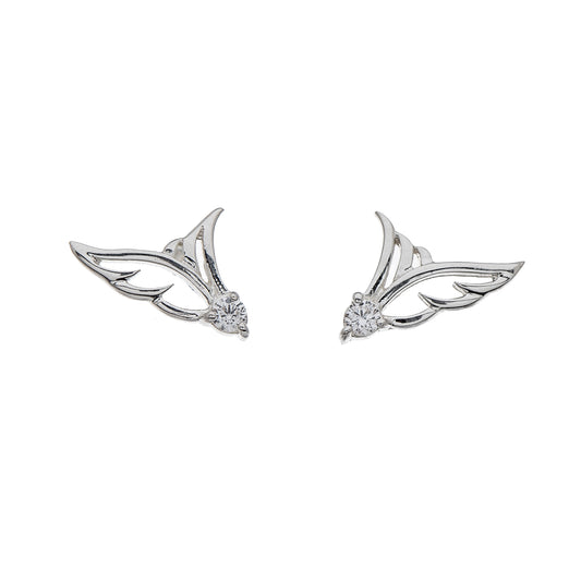 Sterling Silver Cubic Zirconia Wing Stud Earrings