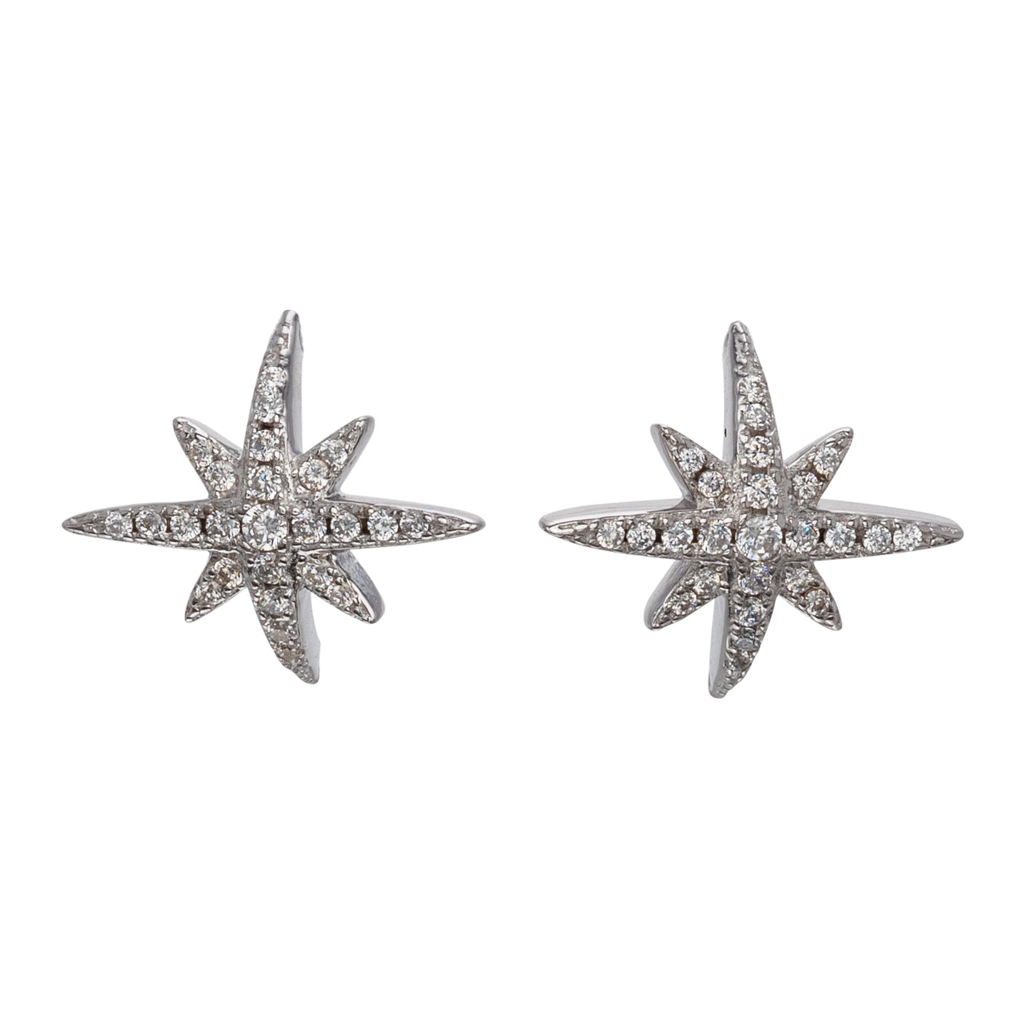 Sterling Silver Cubic Zirconia North Star Stud Earrings