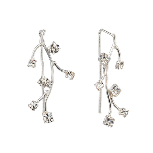 Sterling Silver Cubic Zirconia Branch Threader Earrings