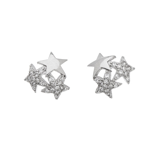 Sterling Silver Cubic Zirconia Clustered Star Stud Earrings