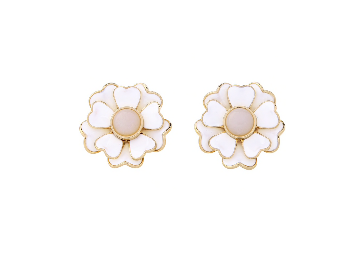 White Layered Floral Studs