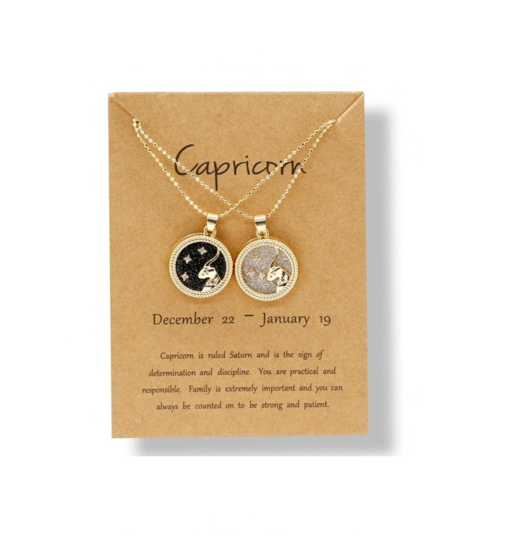 Crystal & 18K Goldtone Plated Zodiac Circular Set of 2 Pendant Necklaces