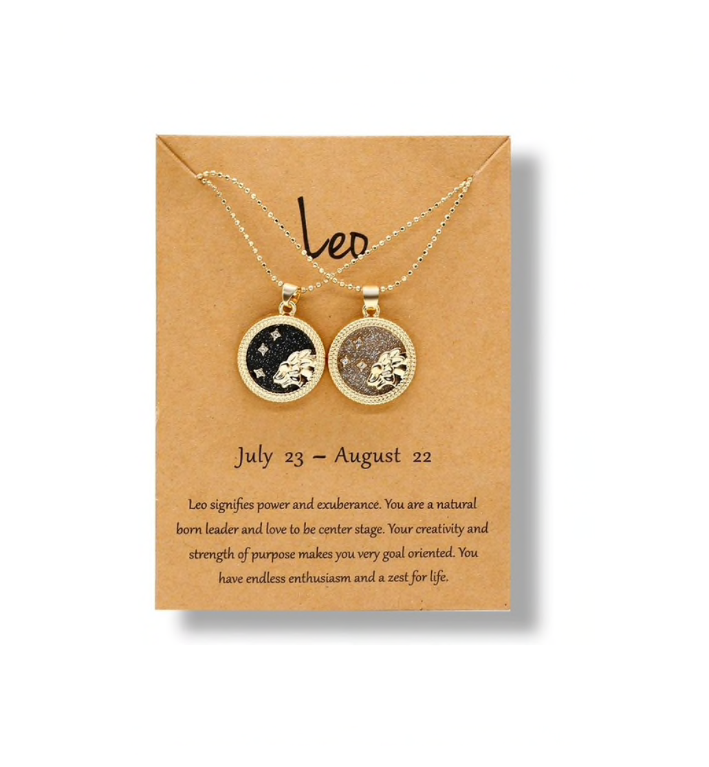 Crystal & 18K Goldtone Plated Zodiac Circular Set of 2 Pendant Necklaces