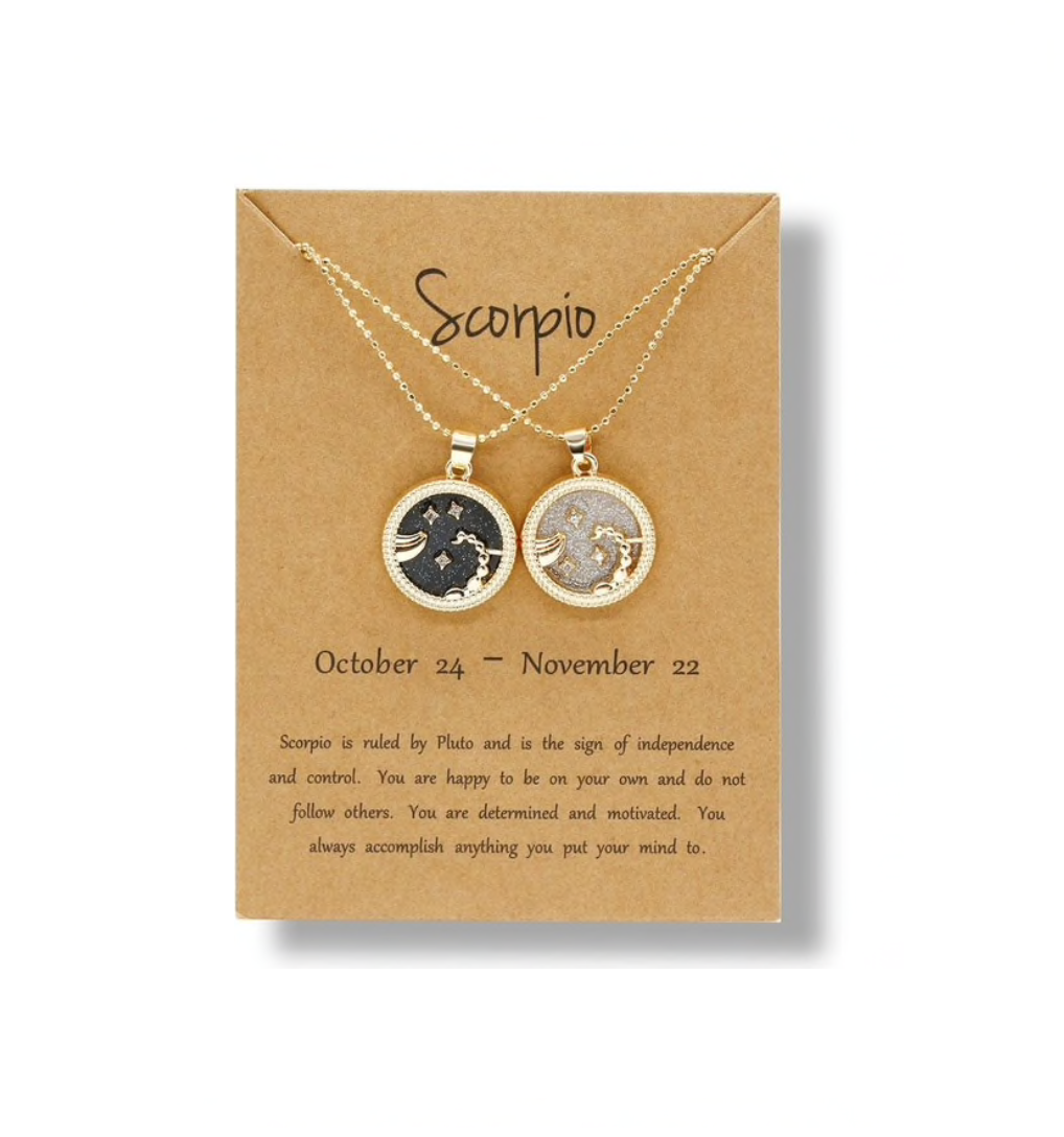 Crystal & 18K Goldtone Plated Zodiac Circular Set of 2 Pendant Necklaces