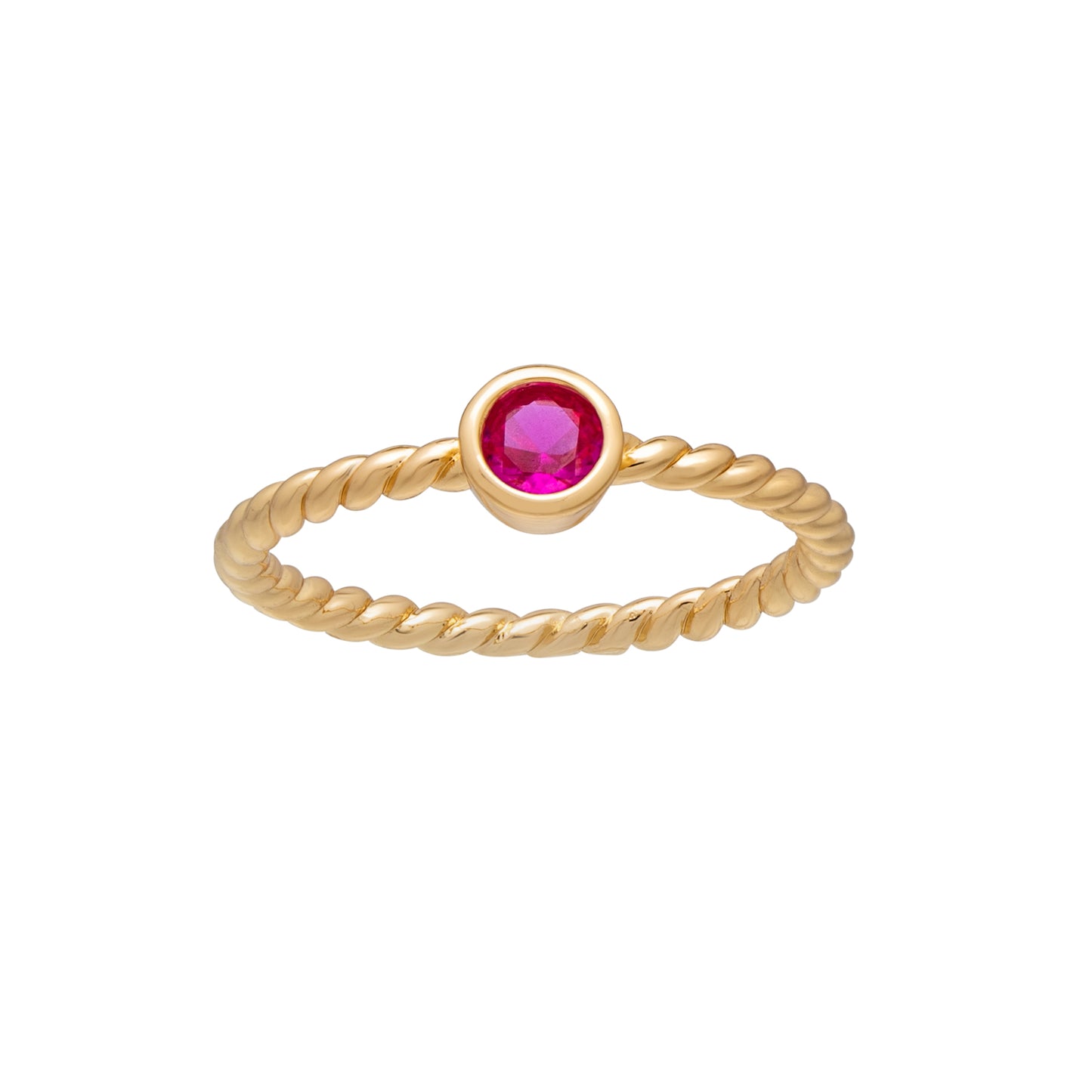 Goldtone Twisted CZ Birthstone Solitaire Ring