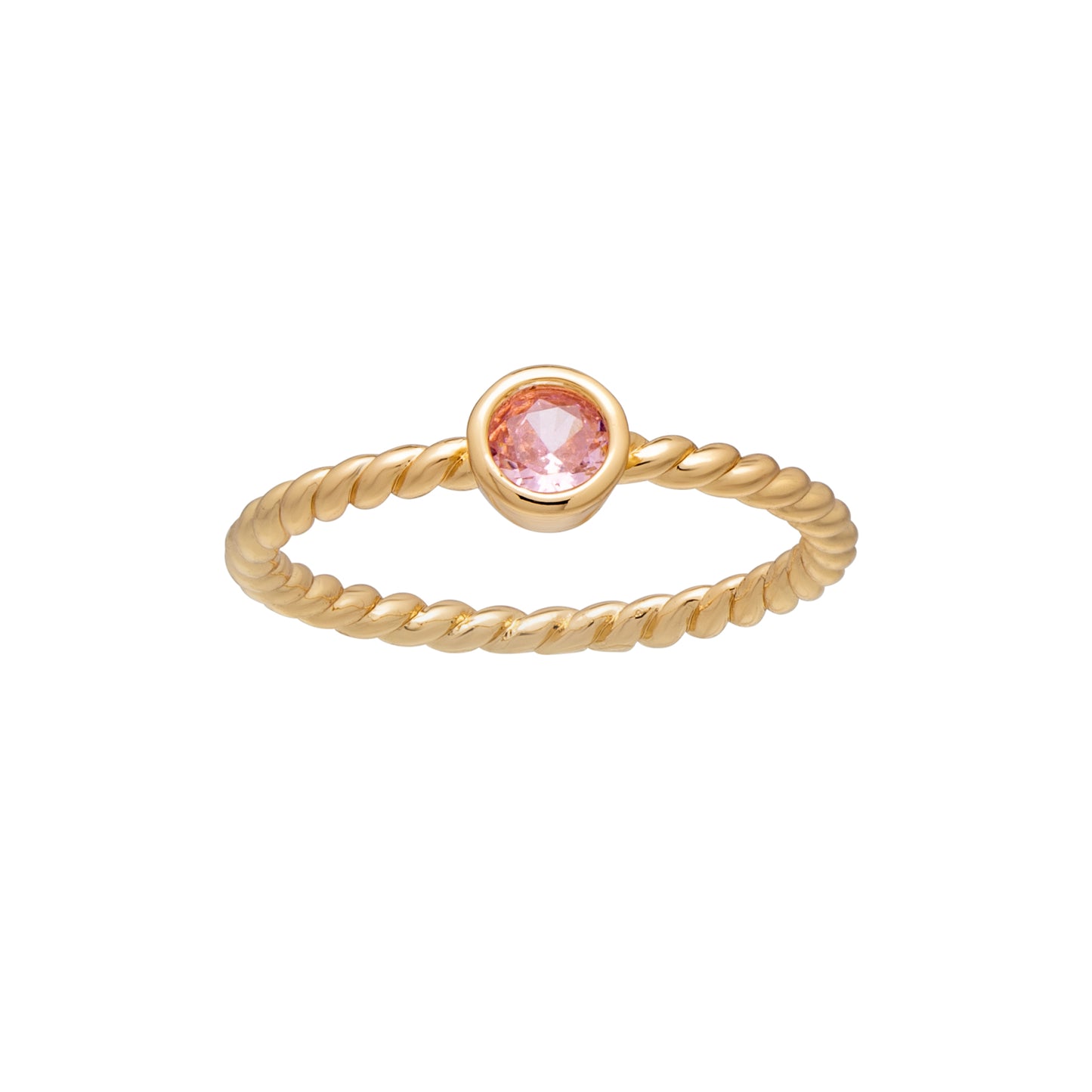 Goldtone Twisted CZ Birthstone Solitaire Ring