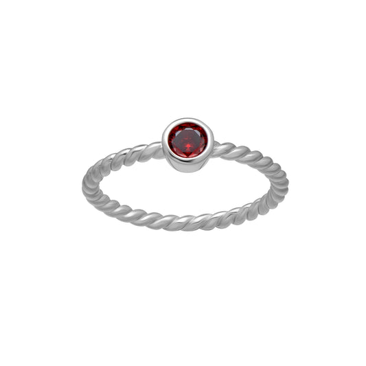 Silvertone Twisted CZ Birthstone Solitaire Ring