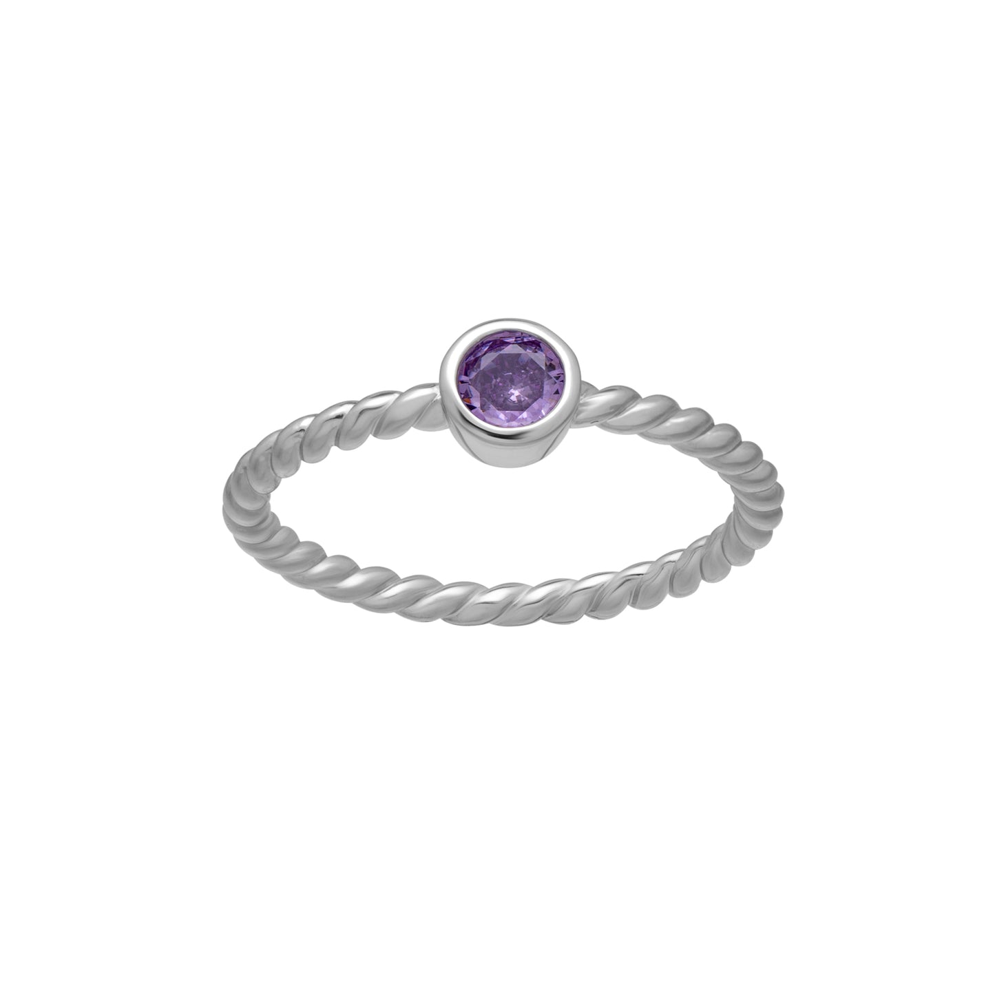 Silvertone Twisted CZ Birthstone Solitaire Ring