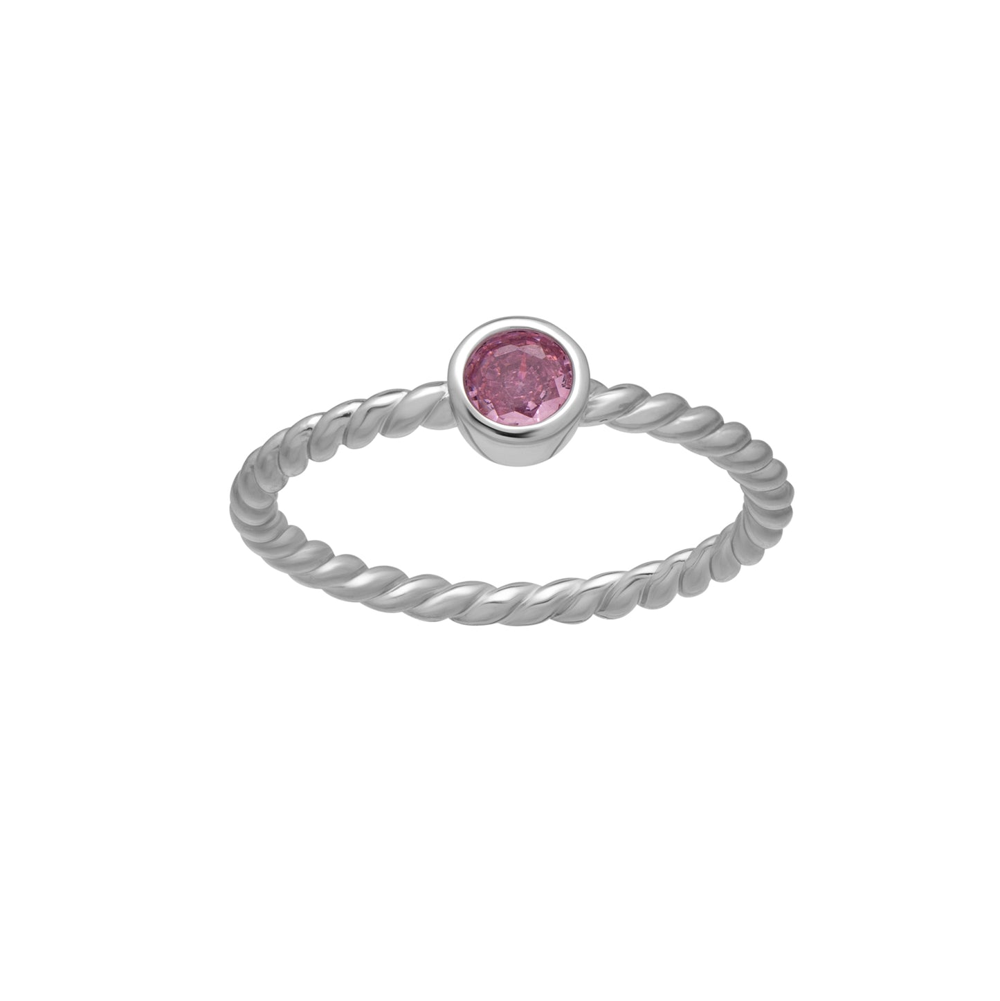 Silvertone Twisted CZ Birthstone Solitaire Ring