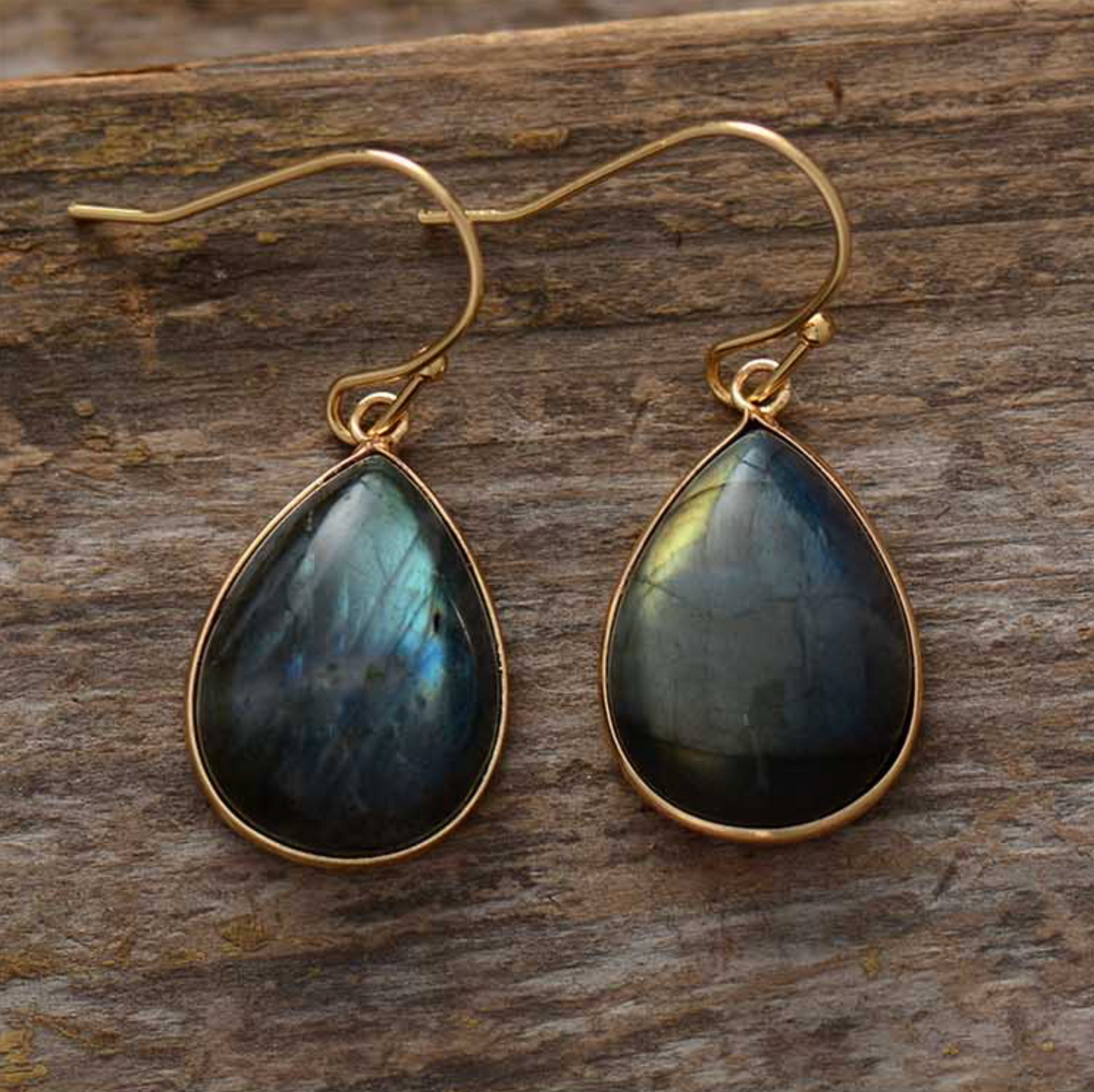 Goldtone Labradorite Teardrop Drop Earrings