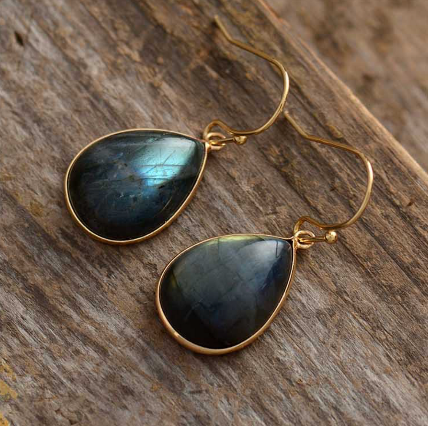 Goldtone Labradorite Teardrop Drop Earrings