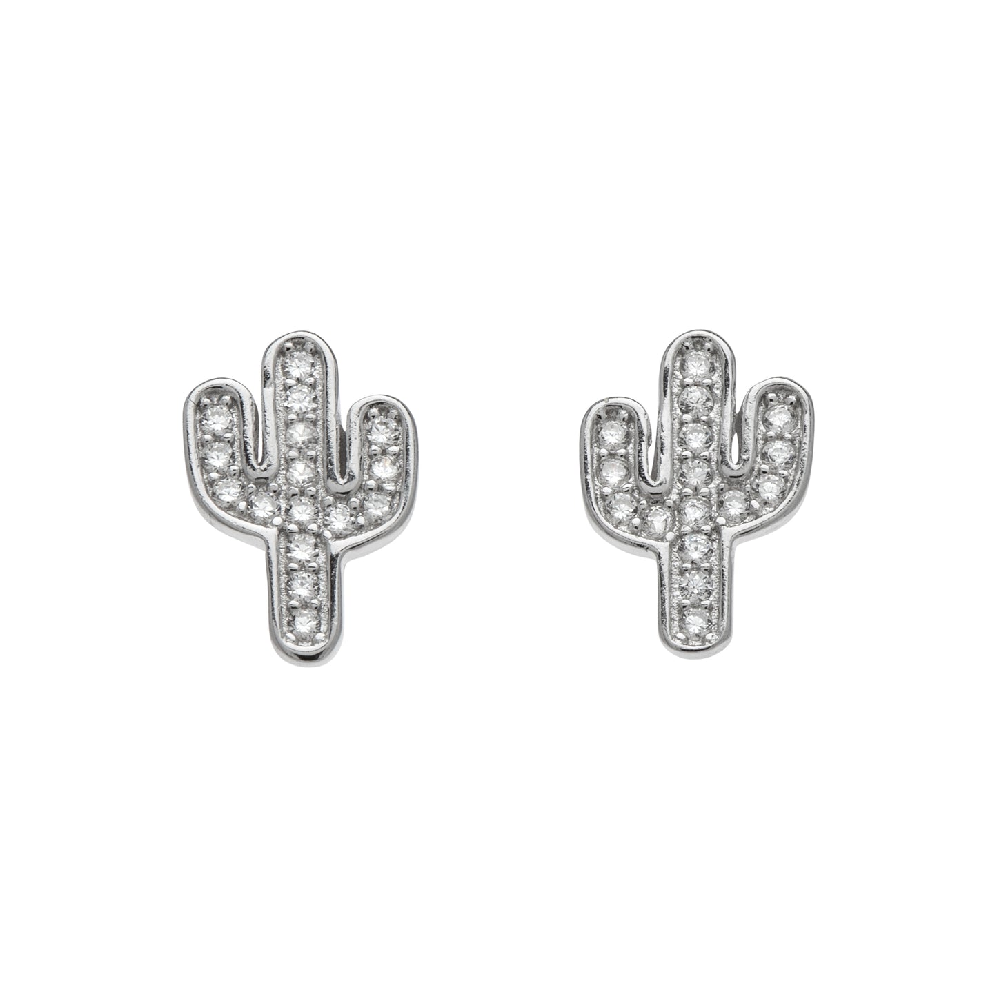 Sterling Silver Cubic Zirconia Cactus Stud Earrings