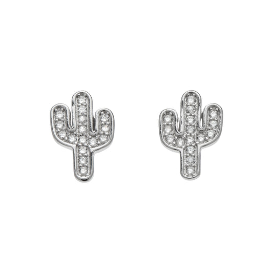 Sterling Silver Cubic Zirconia Cactus Stud Earrings