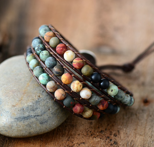 Multi Colored Jasper Beaded Wrap Bracelet