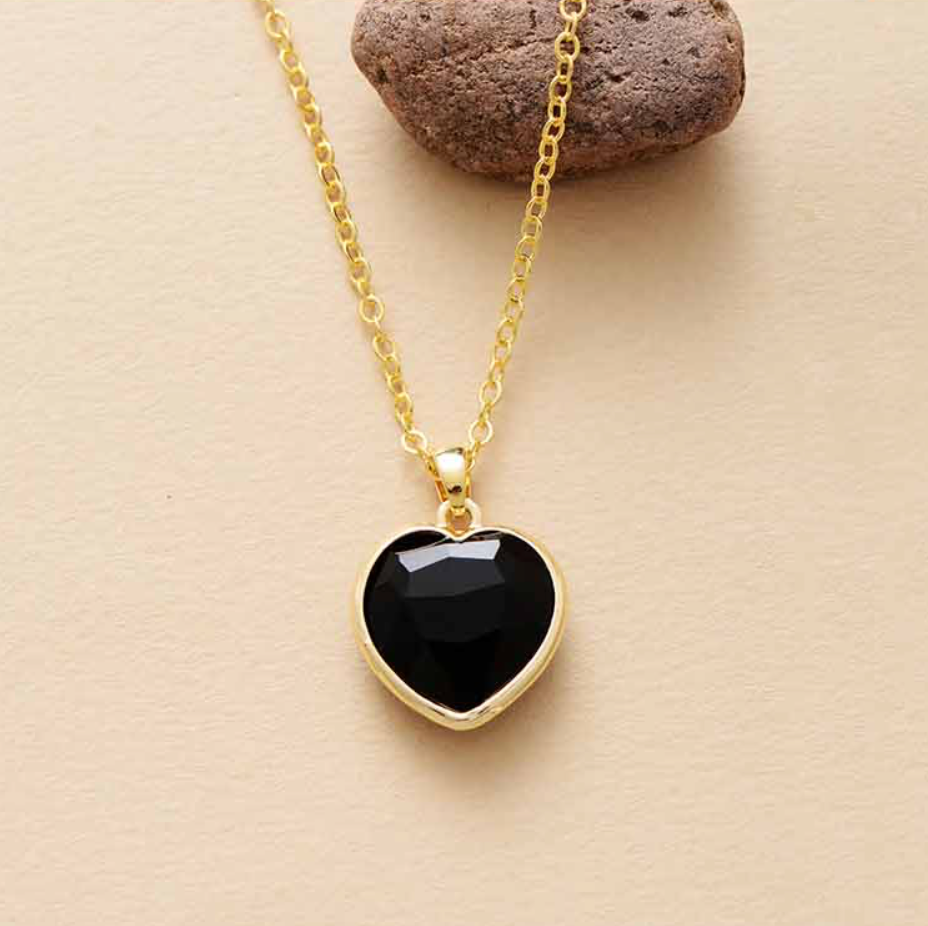 Goldtone Onyx Heart Pendant Necklace