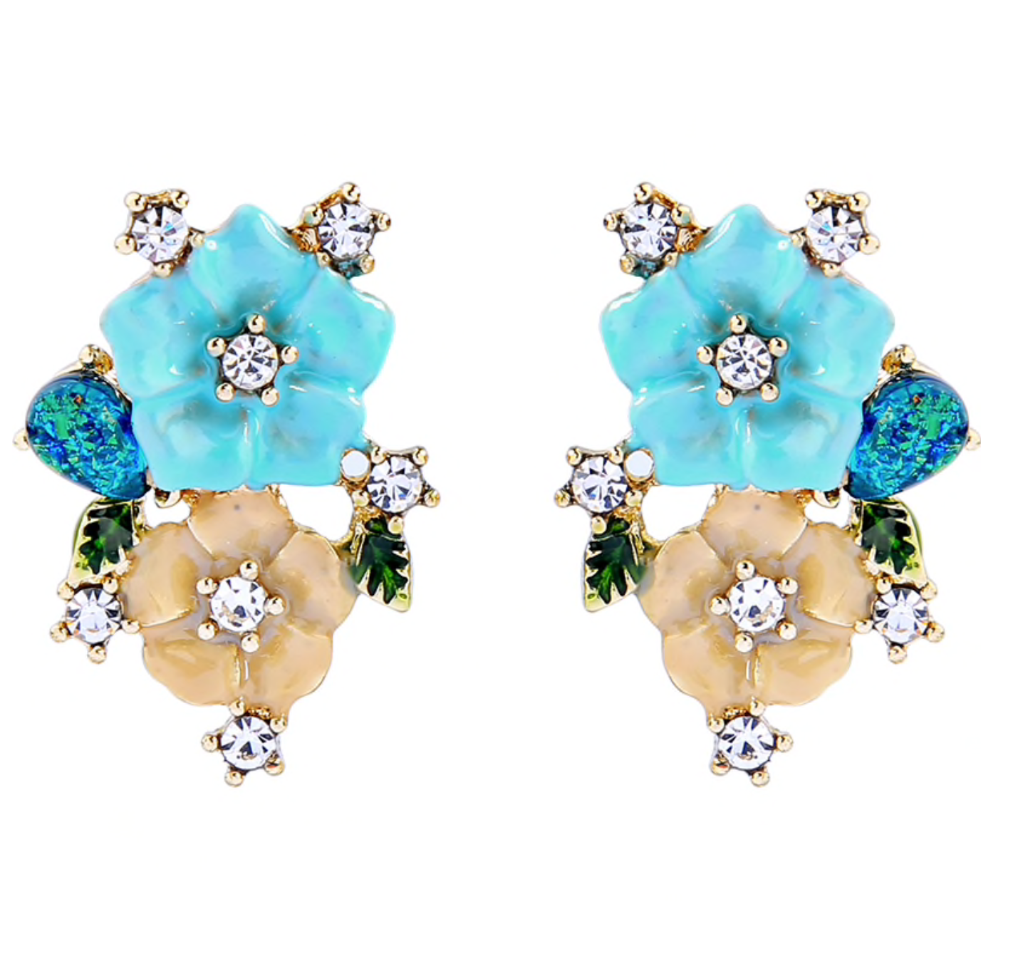 Blue Beige Flower Earrings