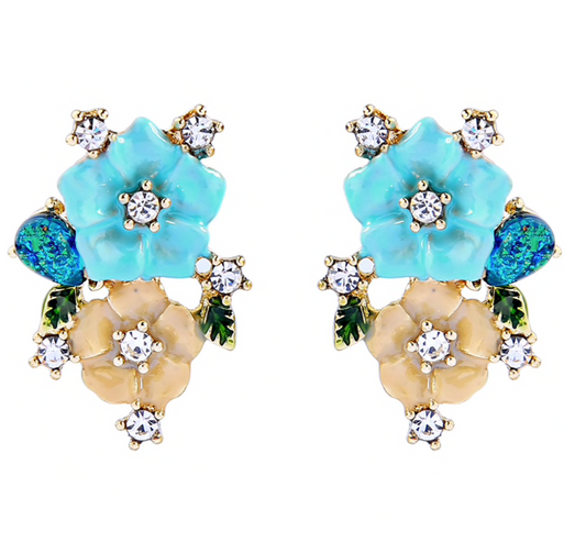 Blue Beige Flower Earrings