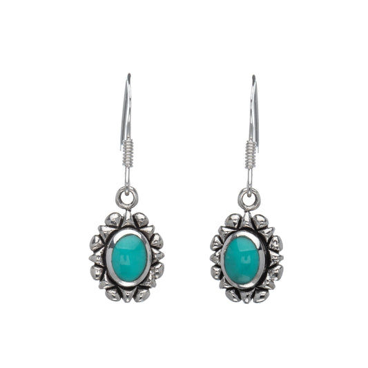 Sterling Silver Turquoise Flower Drop Earrings