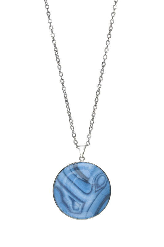 Blue Agate Circular Pendant Necklace