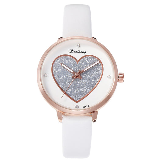 White Rose Goldtone Glitter Heart Watch