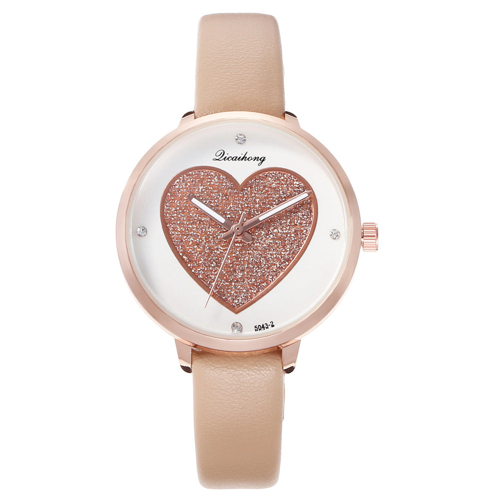 Sand Beige Rose Goldtone Glitter Heart Watch