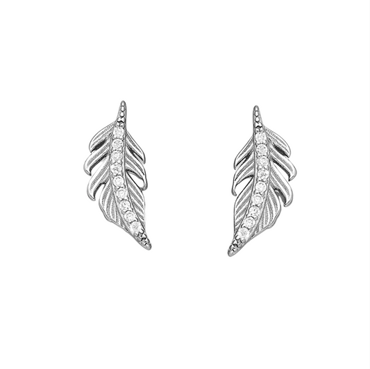 Sterling Silver Cubic Zirconia Feather Stud Earrings