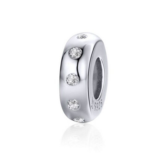 Sterling Silver Dotted Cubic Zirconia Charm Bead