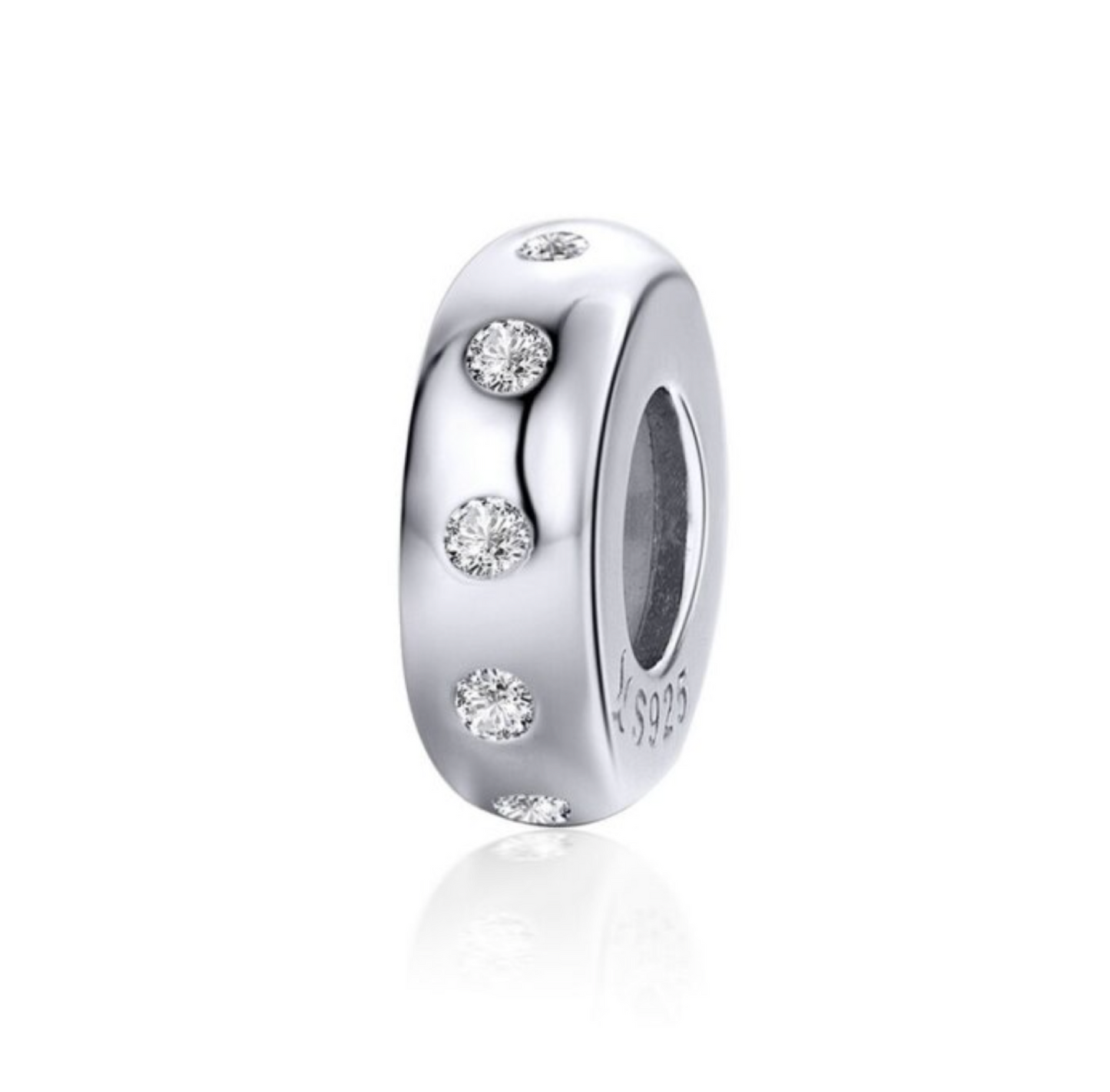 Sterling Silver Dotted Cubic Zirconia Charm Bead