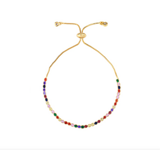 Goldtone Multi Colored Cubic Zirconia Circular Adjustable Bracelet