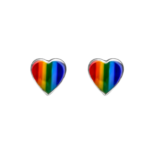 Rainbow Colored Heart Sterling Silver Stud Earrings