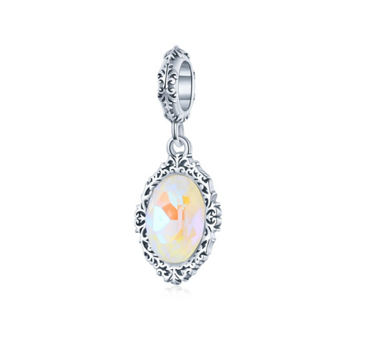 Sterling Silver Iridescent Cubic Zirconia Vintage Dangle Charm (110723-35)