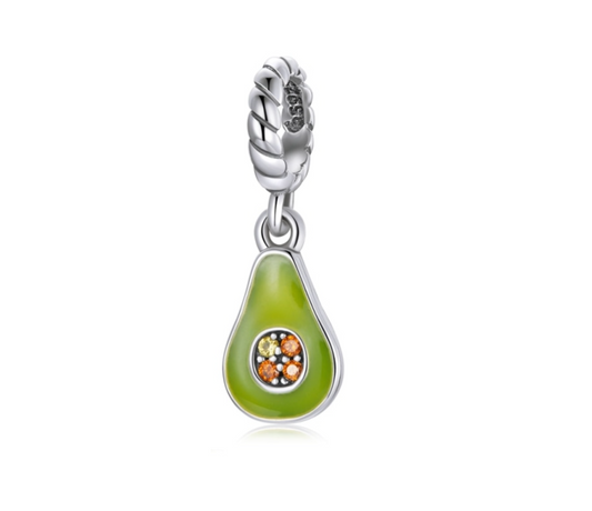 Sterling Silver Cubic Zirconia Avocado Dangle Charm