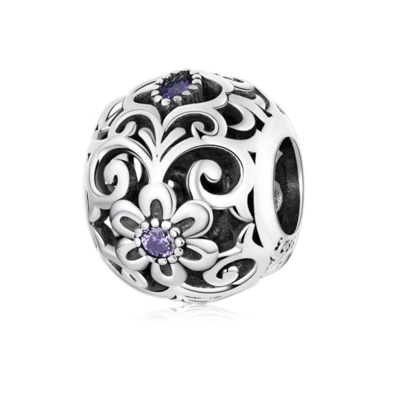 Sterling Silver Floral Purple Cubic Zirconia Charm