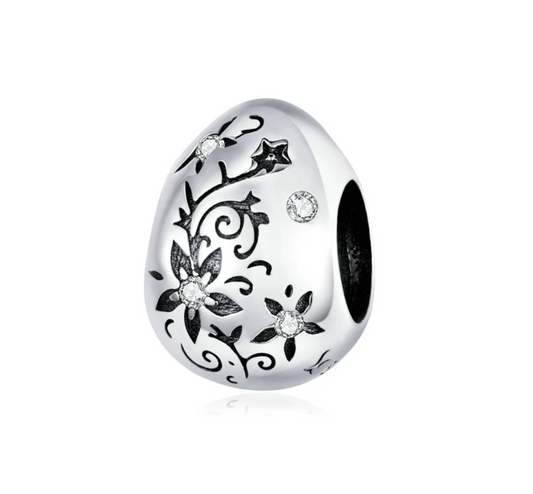 Sterling Silver Cubic Zirconia Floral Oval Charm