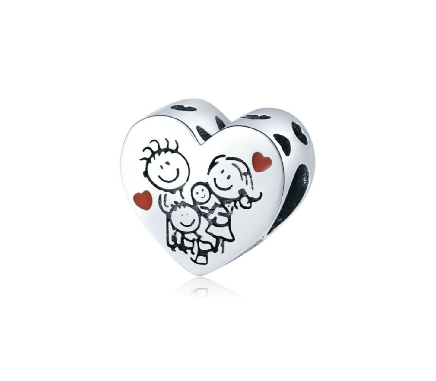 Sterling Silver Red Hearts Family Charm