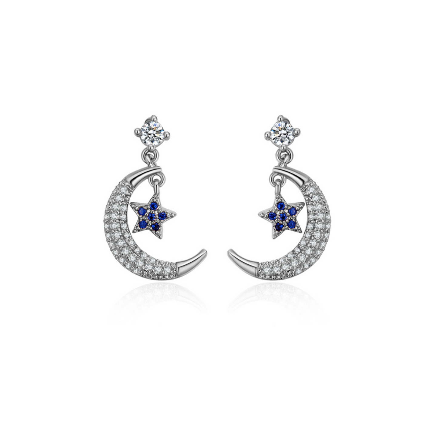 Clear Sapphire CZ Crystal Moon Star Earrings