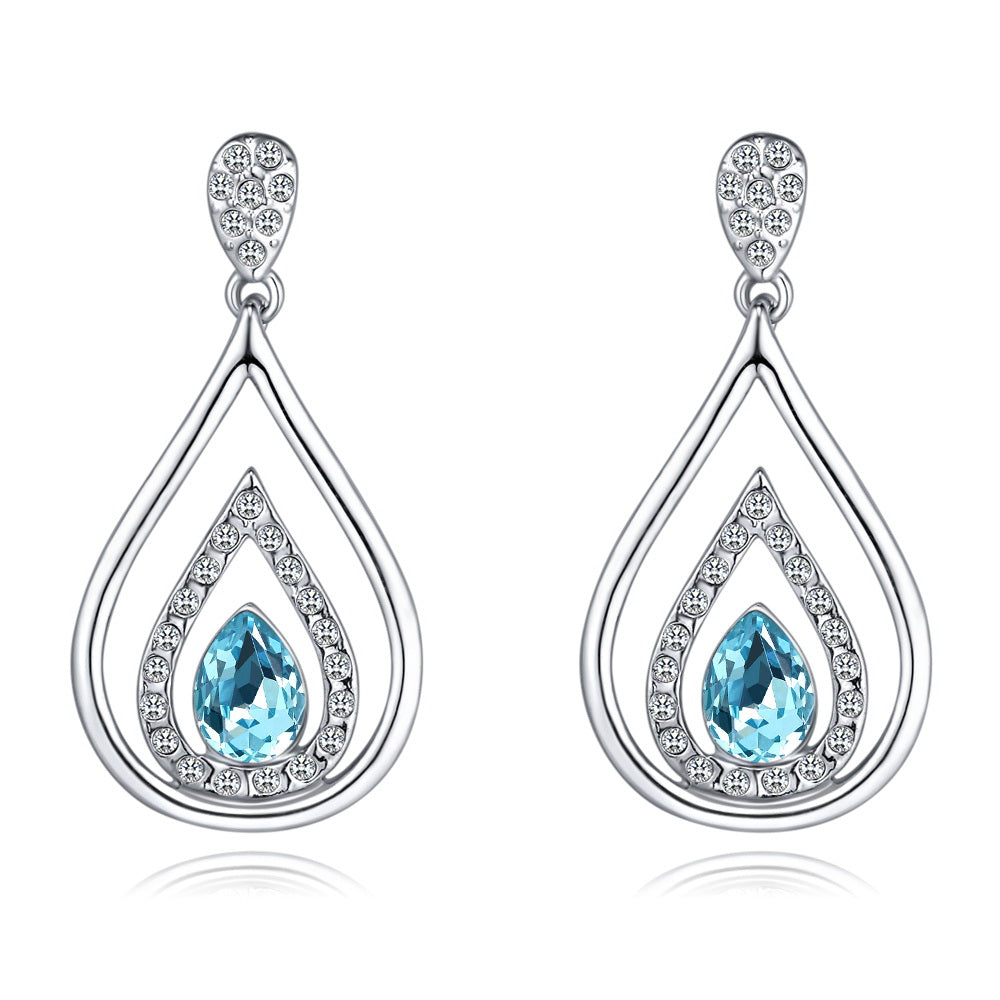 Aqua Swarovski Crystal Dual Teardrop Drop Earrings